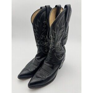 Vintage Dan Post Black Cowboy Boots Mens 9D Western 80s Pointed Toe